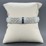 Estate Judith Ripka SS Blue & White CZ Lattice Cuff Bracelet