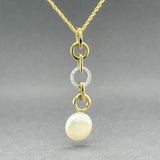 Estate 14K TT Gold 0.07ctw Diamond & Pearl Drop Pendant