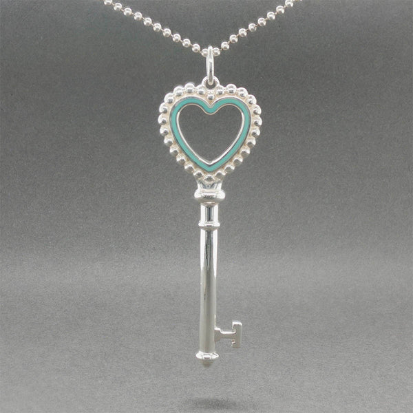 Estate Tiffany & Co. SS Blue Enamel Large Beaded Key Pendant
