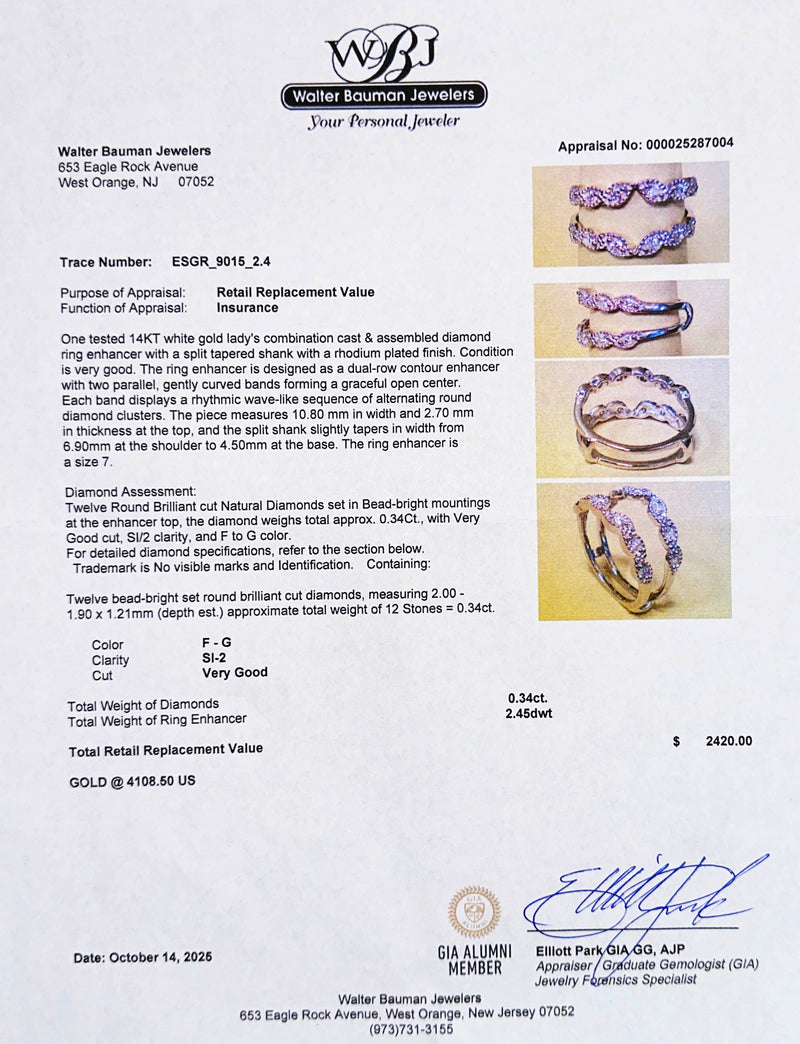 Estate 14K W Gold 0.34ctw F-G/SI2 Diamond Enhancer Ring