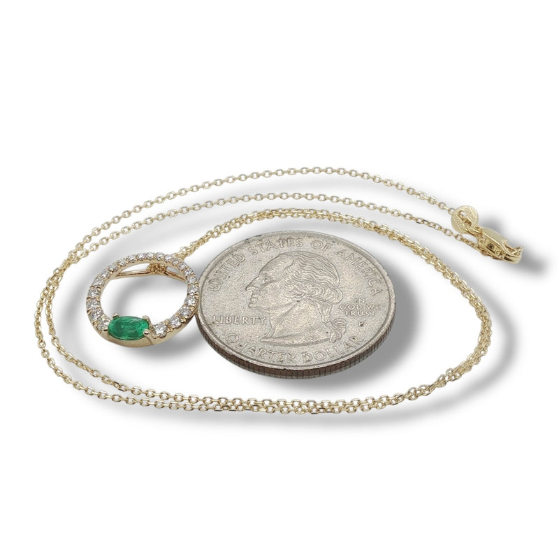 14K Y Gold 0.28ctw G/SI1 Diamonds and 0.28ctw Emerald Circle Pendant