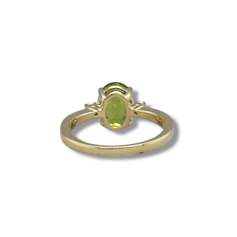 14K Y Gold 0.09ctw Diamond and 2.10ct Oval Peridot Ring