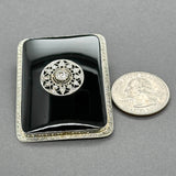 Estate Art Deco 18K W Gold Plat. 62.04ct Onyx & 0.58ctw Diamond Brooch
