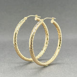 Estate 14K Y Gold Textured 37.5mm Hoop Earrings