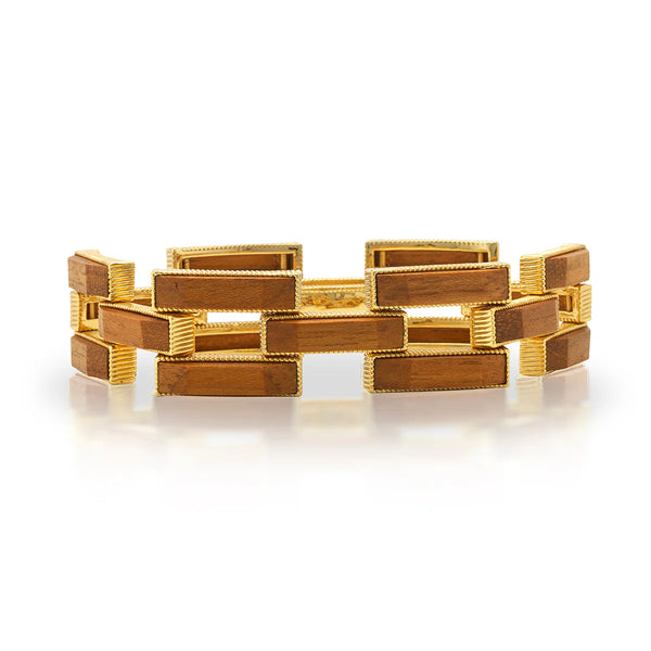 Brass YGP  Teak Wood Pathway Link Bracelet 7.5"