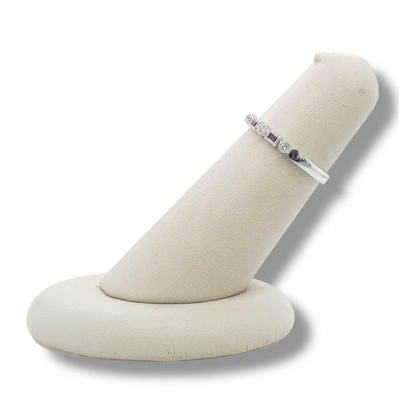 14K W Gold 0.12ctw Ruby 0.08ctw G/SI1 Milgrain Diamond Band