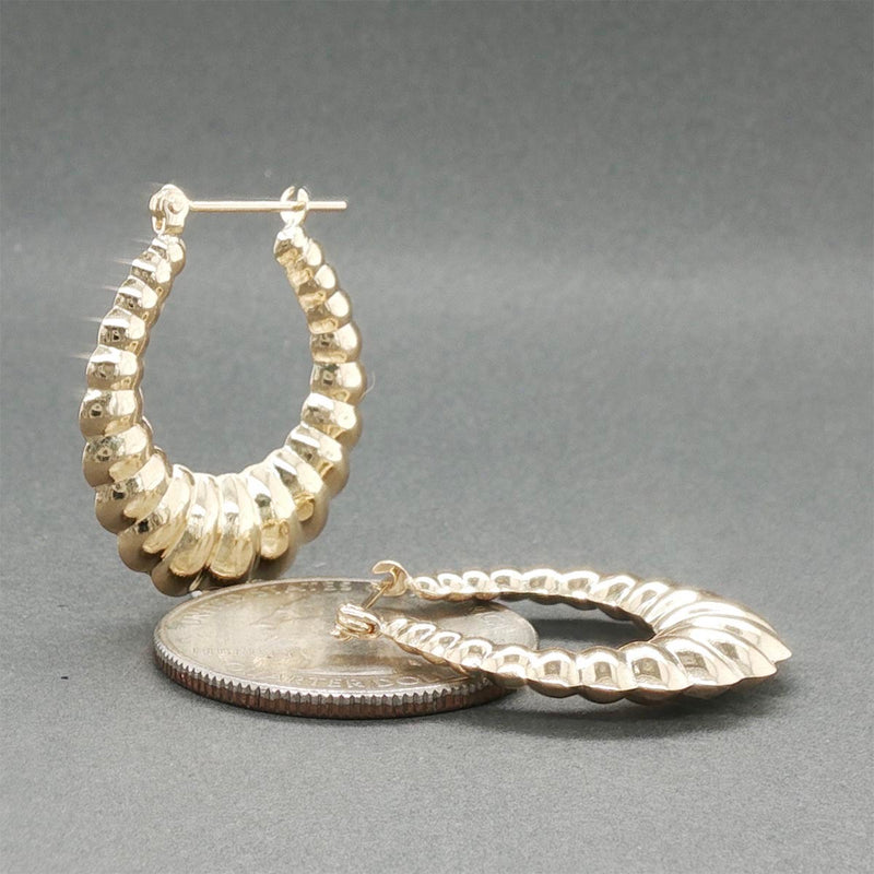 Estate 14K Y Gold Ribbed Hoop Earrings