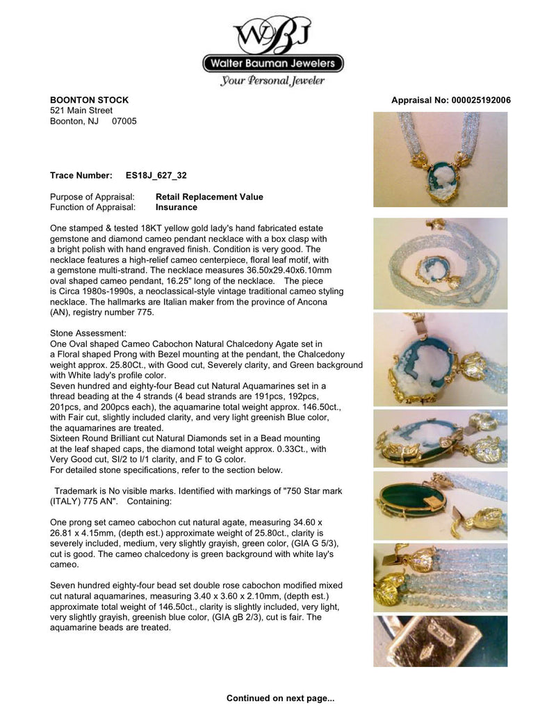 Estate 18K Y Gold 172.30ctw Agate & Aquamarine & 0.33ctw Diamond Necklace