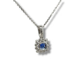 14K W Gold 0.12ctw H/SI1 Diamond and 0.99ctw Halo Sapphire Pendant