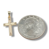 14K Y Gold V Design Hollow Dia Cut Cross 20mm x 11.5mm