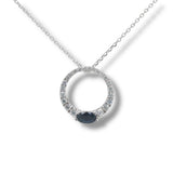 14K W Gold 0.28ctw G/SI1 Diamonds and 0.30ctw Sapphire Circle Pendant