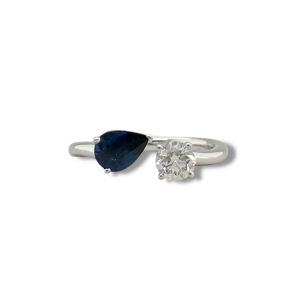 18K W Gold 0.68ct Sapphire and 0.45ct J/SI1 Diamond Ring