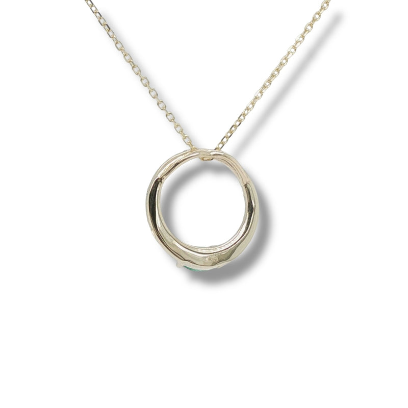 14K Y Gold 0.28ctw G/SI1 Diamonds and 0.28ctw Emerald Circle Pendant