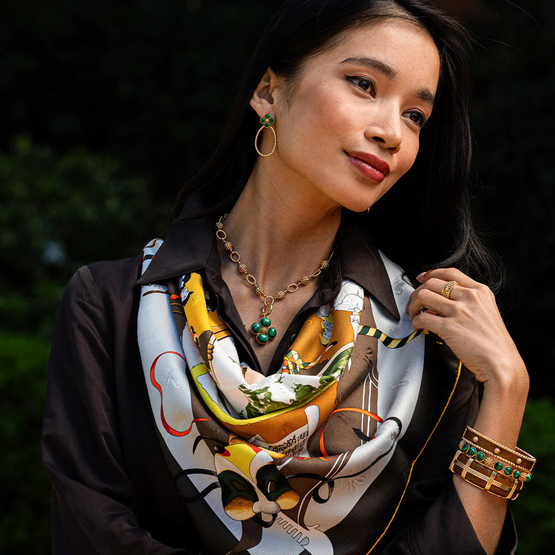 Brass YGP Malachite Berry Clover Teardrop Earrings