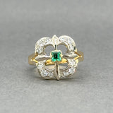 Estate 18K Y Gold 0.31ctw Diamond & 0.16ct Emerald Ring