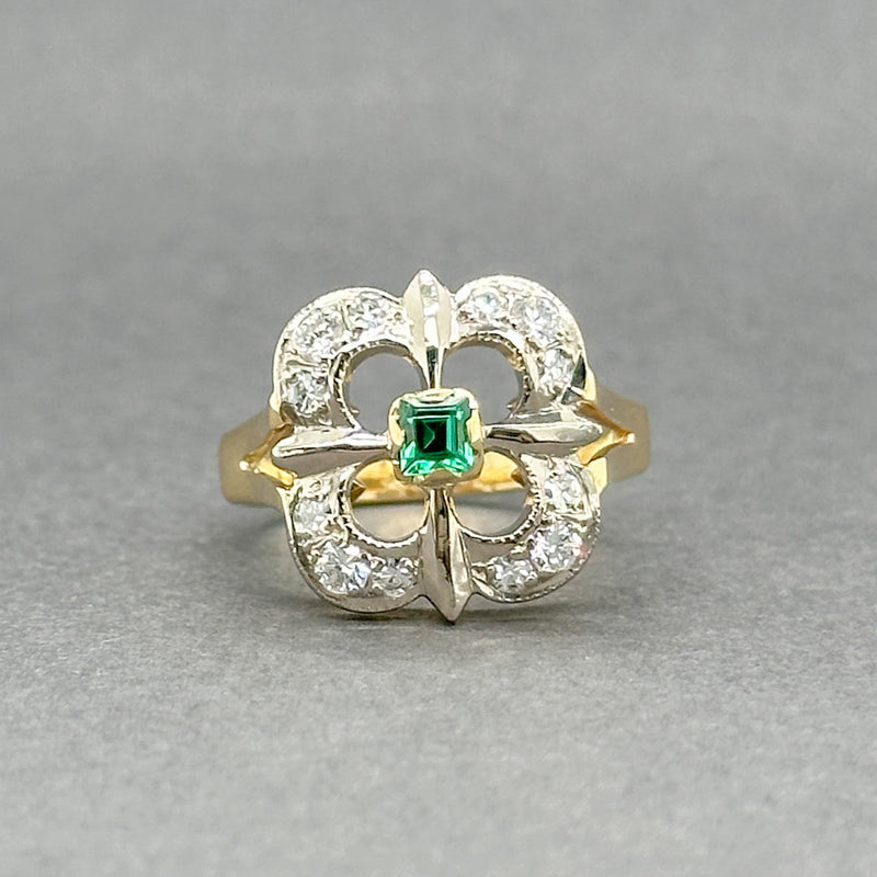 Estate 18K Y Gold 0.31ctw Diamond & 0.16ct Emerald Ring