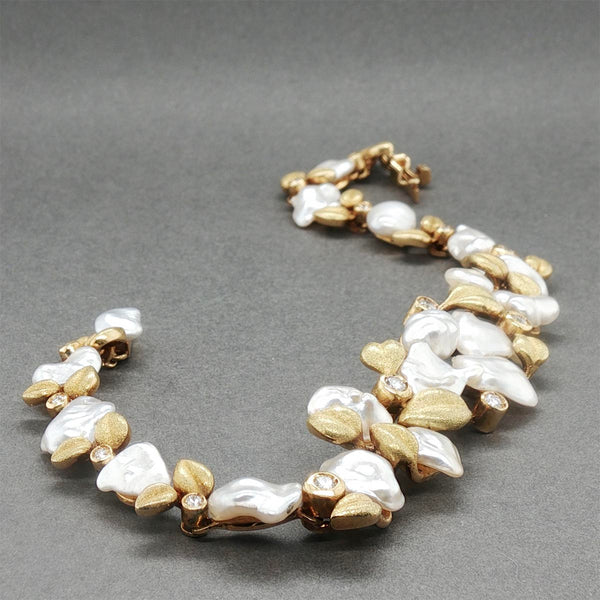 Estate 18K Y Gold Freshwater Pearl & 0.36ctw Diamond Bracelet