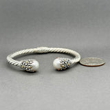 Estate SS 18 Mabe Pearl Flower Cuff Bracelet