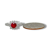 14K W Gold 0.79ctw Ruby 0.17ctw Diamond H/SI1 Halo Ring
