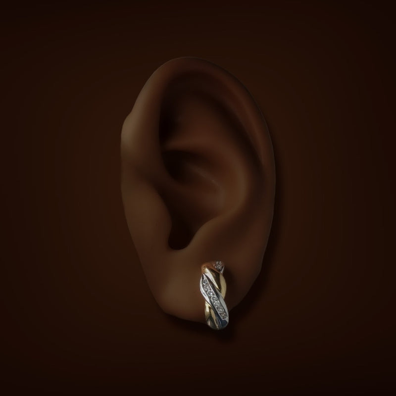 Estate 14K TT Gold 0.17ctw Diamond J Hoop Earrings