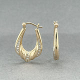 Estate 14K TT Gold Textured Oval Hoop Earrings