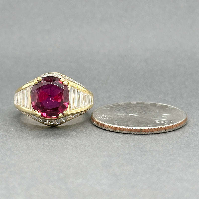 Estate Anillo de oro Y de 18 quilates con rubí de 3,73 quilates y diamantes de 3,00 quilates GIA #5201725372