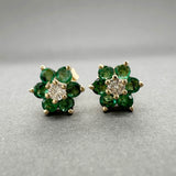 Estate 14K Y Gold 0.60ctw Emerald & 0.13ctw Diamond Stud Earrings