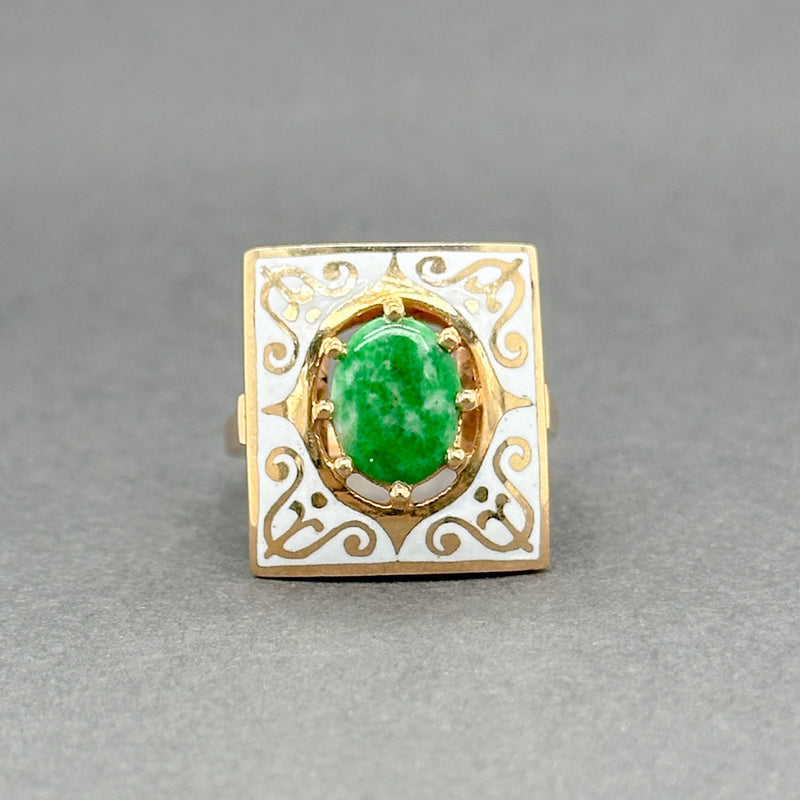 Estate 14K Y Gold 0.54ct Jadeite & Enamel Cocktail Ring