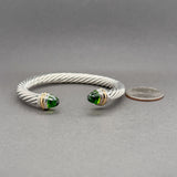 Estate David Yurman SS 14 6.80ctw Moldavite Classic Cable Cuff Bracelet