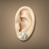 Estate 14K Y Gold Double Pearl Stud Earrings