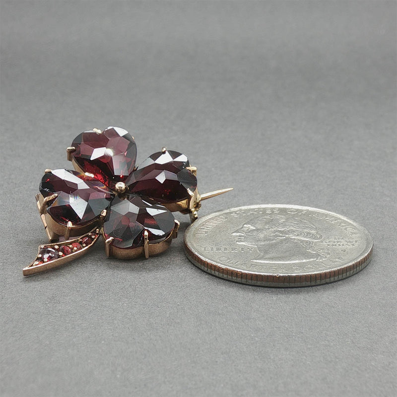 Estate Retro 14K R Gold 8.71 Garnet Clover Brooch