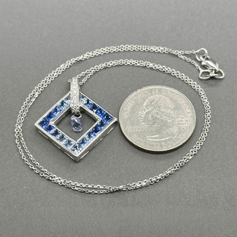 Estate 14K W Gold 3.45ctw Sapphire & 0.10ctw Diamond Pendant