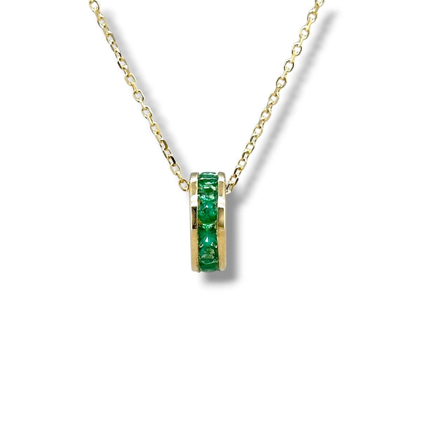 14K Y Gold 0.26ctw Emerald Rondell Pendant