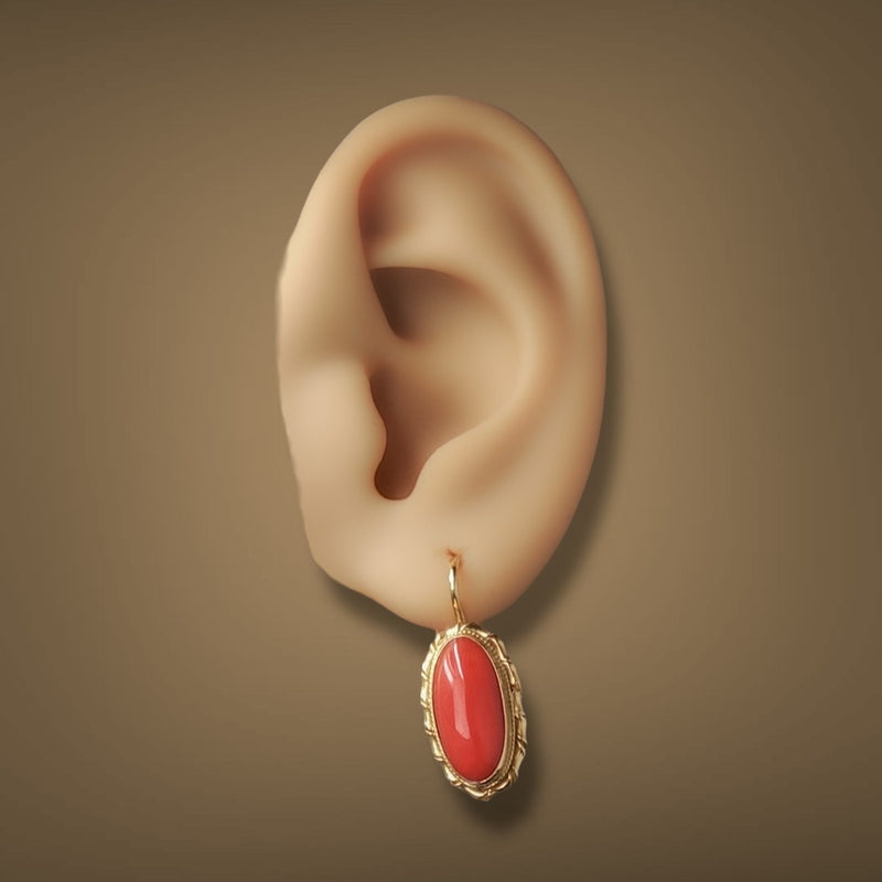 Estate 18K Y Gold 4.40ctw Coral Drop Earrings