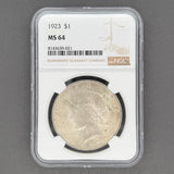 Estate 0.900 Silver 1923 Peace Dollar NGC MS 64