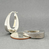 Estate 14K W Gold 25.7mm Teardrop Hoop Earrings