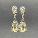 Estate Judith Ripka SS 18 Citrine & Diamond Drop Earrings