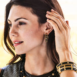 Brass YGP Black Teak Wood Berry Medium Hoop Earrings