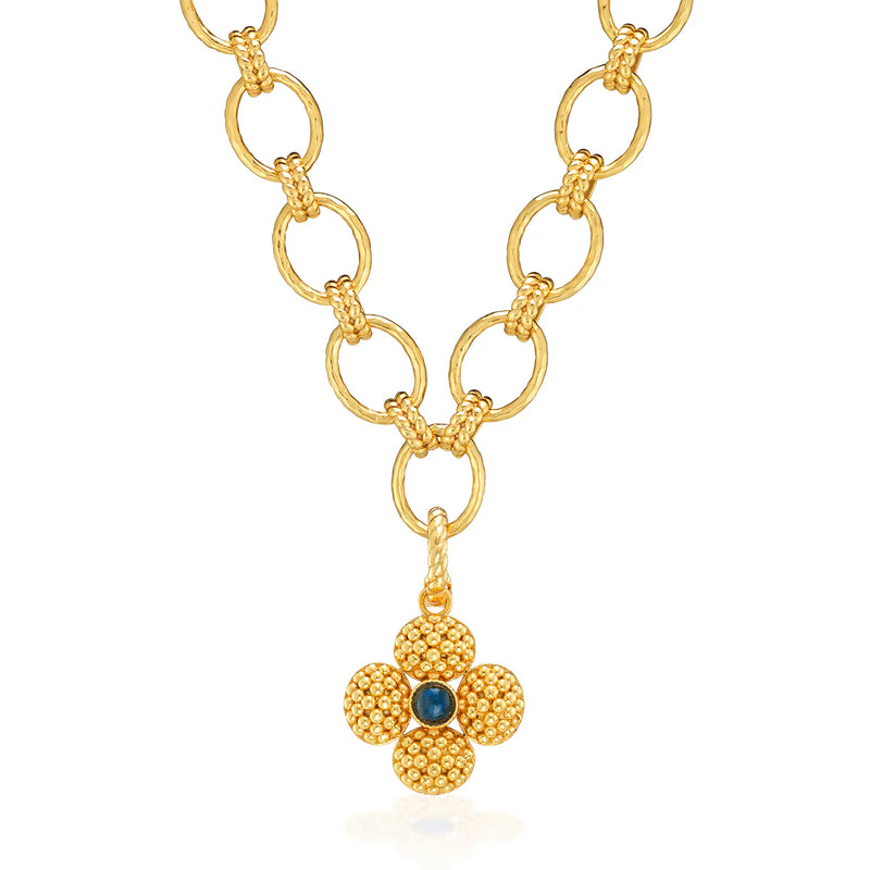 Brass YGP Labradorite Berry Clover Double Sided Pendant