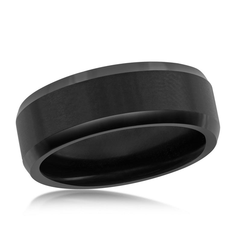 8mm Brushed & Polished Black Tungsten Ring - Walter Bauman Jewelers