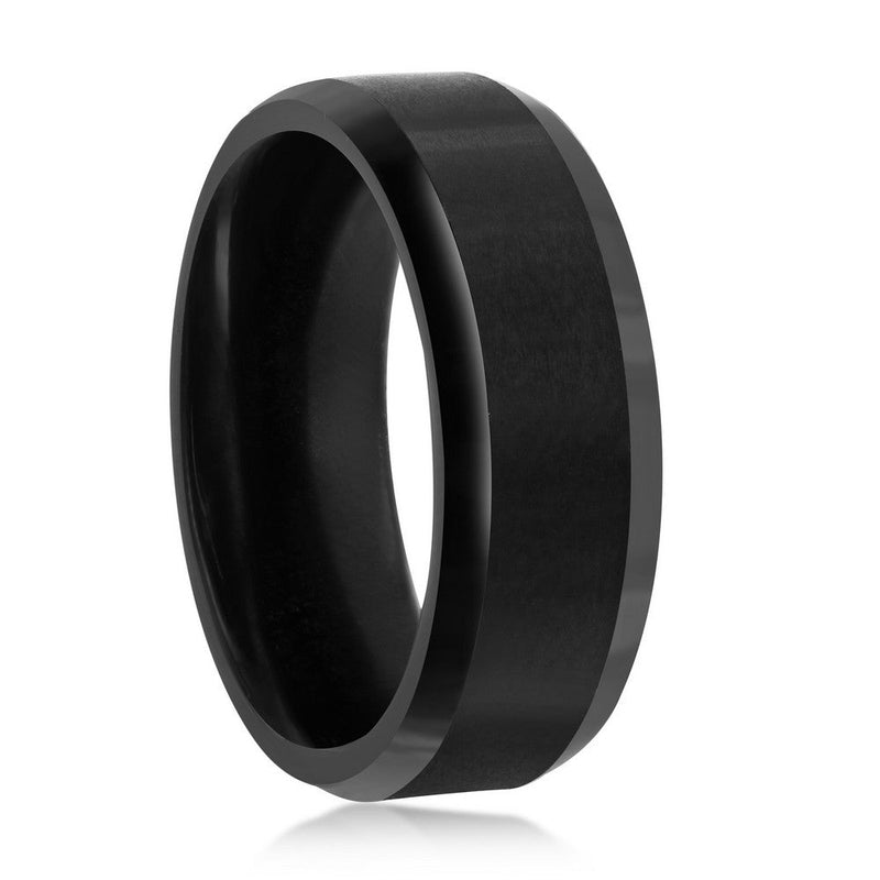 8mm Brushed & Polished Black Tungsten Ring - Walter Bauman Jewelers