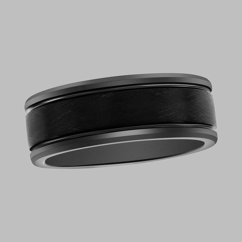 8mm Brushed & Polished Black Tungsten Ring - Walter Bauman Jewelers