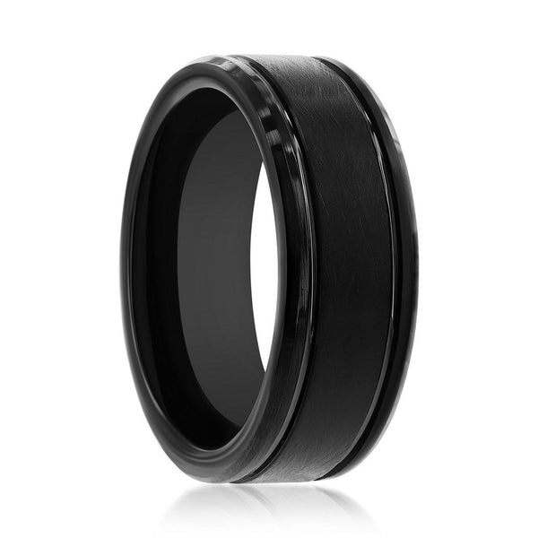 8mm Brushed & Polished Black Tungsten Ring - Walter Bauman Jewelers