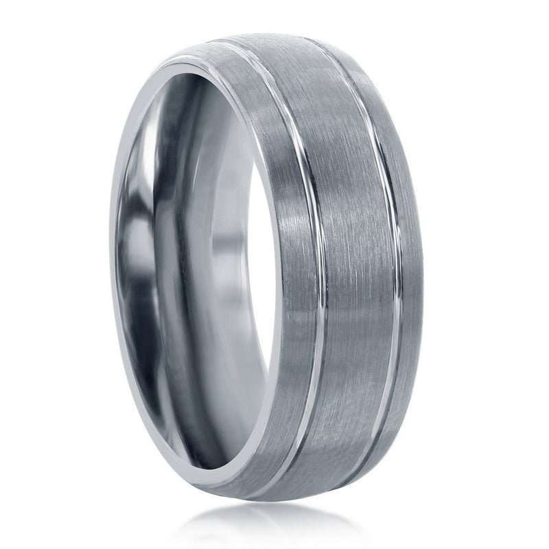 8mm Brushed Silver Double Stripe Tungsten Ring - Walter Bauman Jewelers