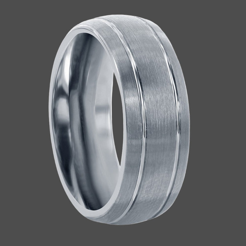 8mm Brushed Silver Double Stripe Tungsten Ring - Walter Bauman Jewelers