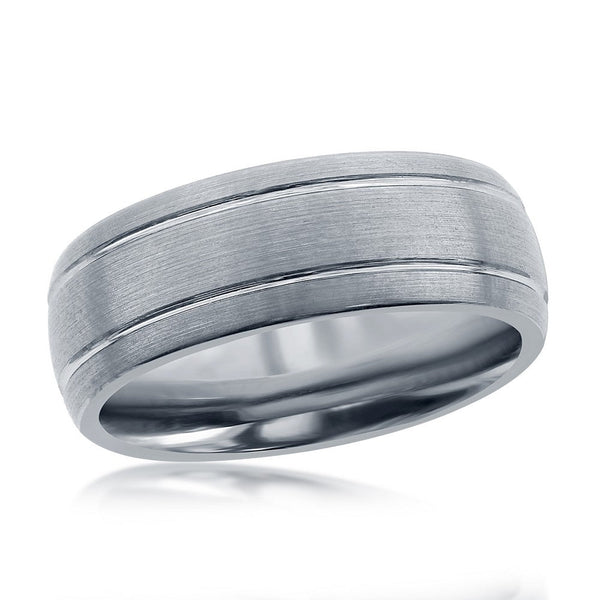 8mm Brushed Silver Double Stripe Tungsten Ring - Walter Bauman Jewelers