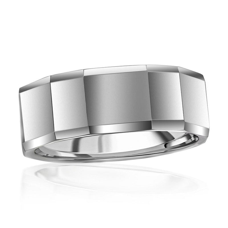 8mm High Polished Faceted Tungsten Ring - Walter Bauman Jewelers