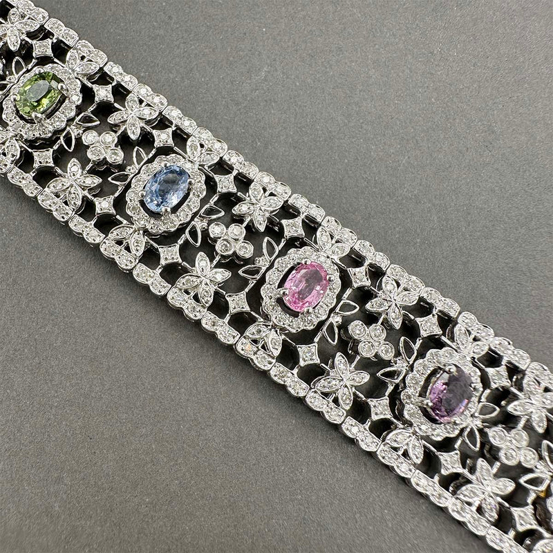 Estate 14K W Gold 5.89ctw Sapphire & 2.49ctw Diamond Bracelet