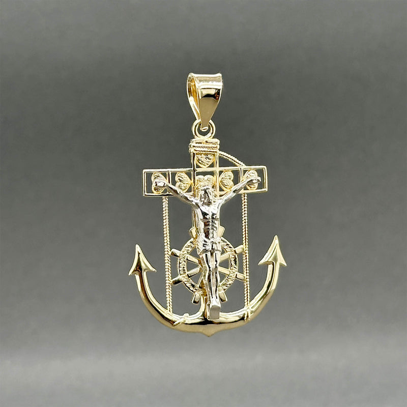 Estate 14K TT Gold Anchor Crucifix Pendant