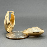 Estate 14K Y Gold Scalloped Oval Hoop Earrings